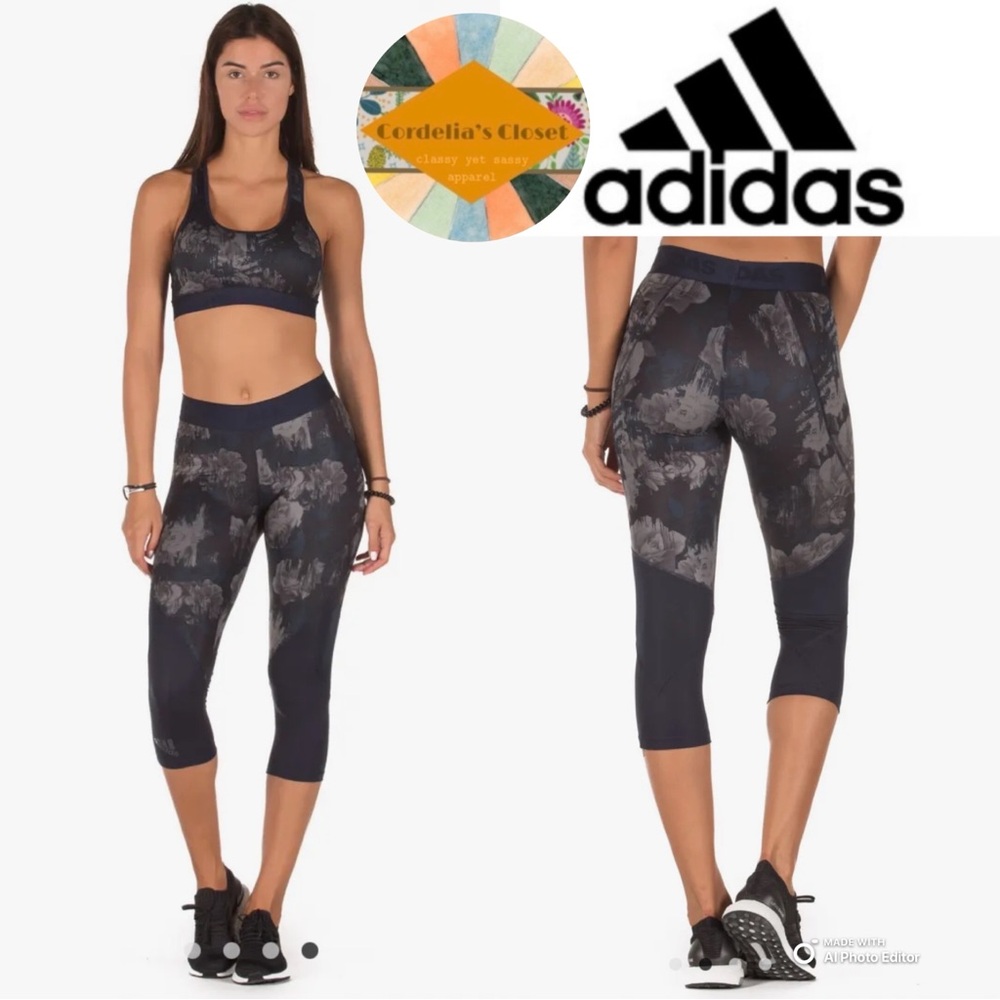 ❌SOLD!❌ #143 Adidas Alphaskin Sport 3/4 Tights in Floral Legend Ink size Large